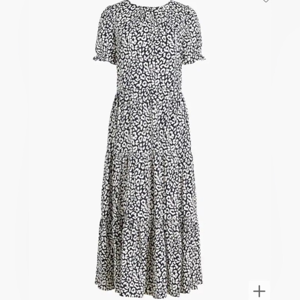 J.Crew Puffsleeve Tiered Midi Dress Navy/White Size S